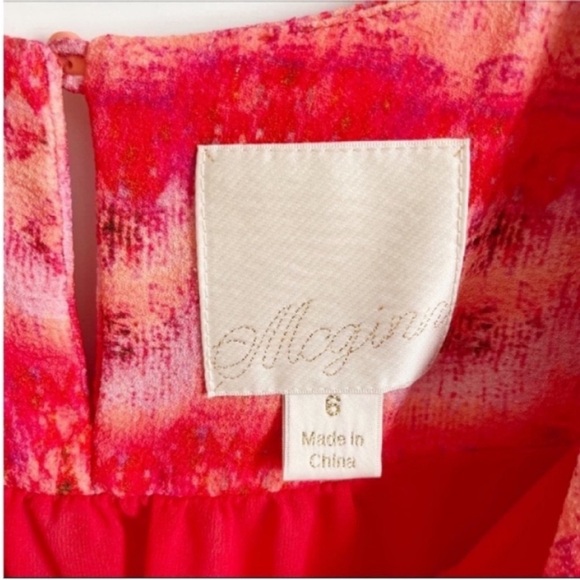 Anthropologie McGinn dress red sunset striped v neck elastic waist - Picture 7 of 9